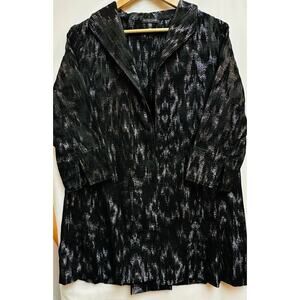 EILEEN FISHER Petite Medium Jacket Black Silver Ikat open Front Jacquard